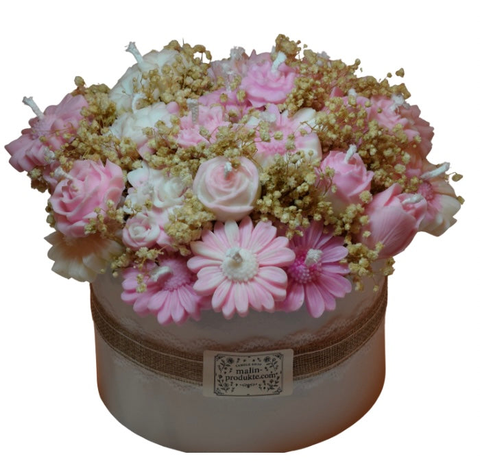 Handgemachter Blumenkerzen-Strauß in Box – Sojawachs-Blumen