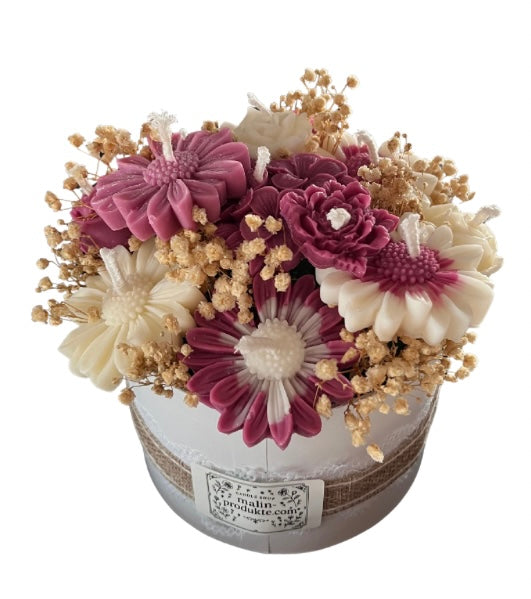 Handgemachter Blumenkerzen-Strauß in Box – Sojawachs-Blumen